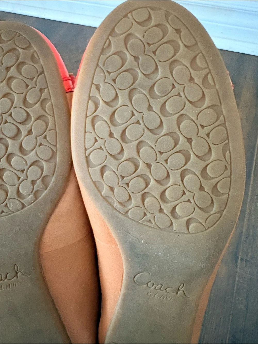 Coach Colorblock Leather Ballet Flats Coral Pink & Tan Bow Shoes Size 36 - Picture 12 of 15